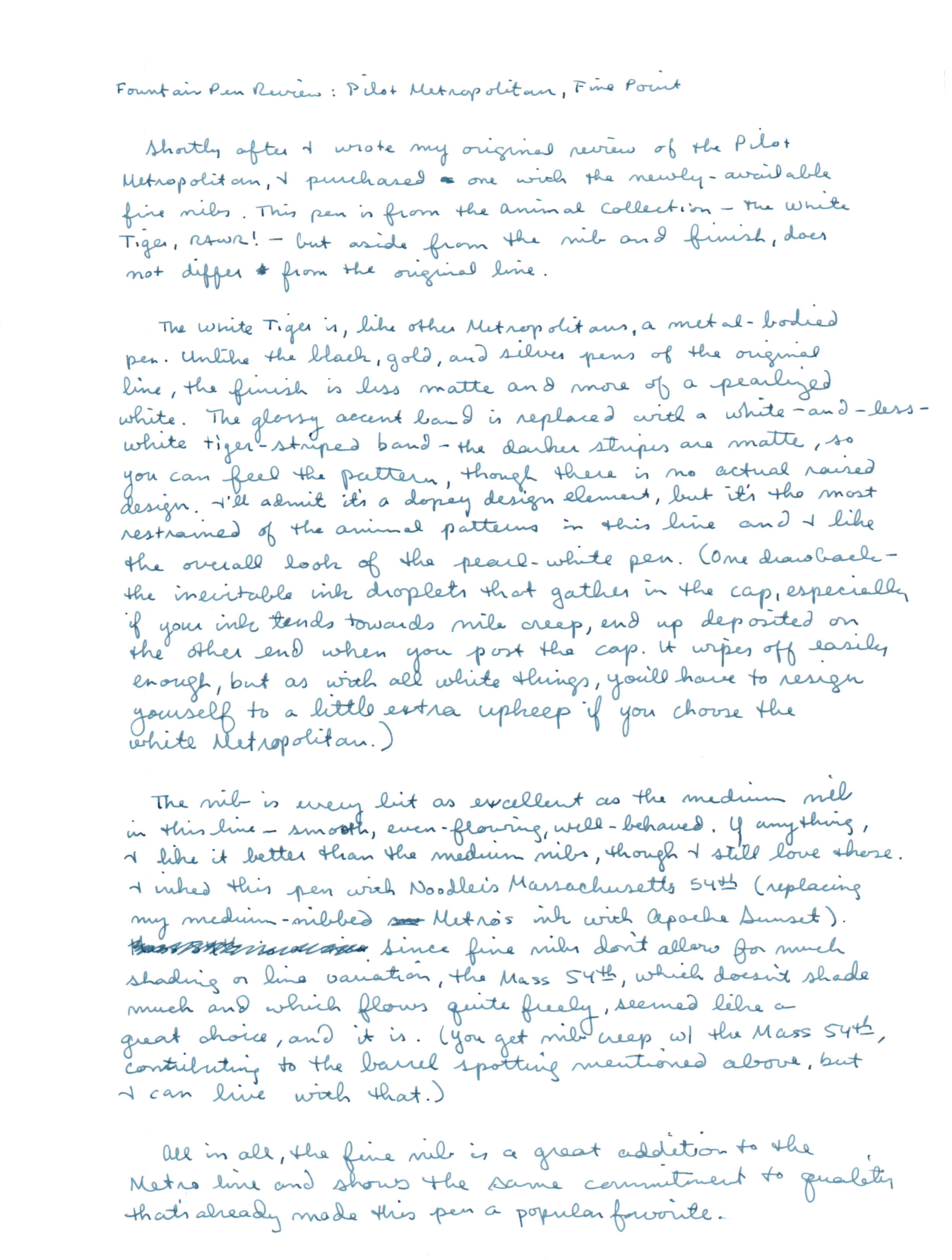 Pilot Metropolitan (Fine nib) - Handwritten Review